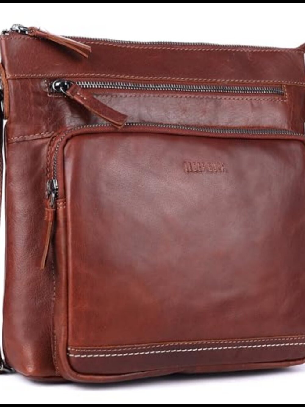 Extra Large Genuine Leather Crossbody Bag Triple Zip Shoulder Purse